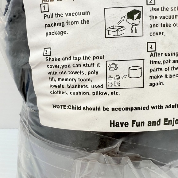 Perfect Foot Rest Pouf Cover Unstuffed Ottoman Soft‎ Plush Black New - Picture 4 of 7